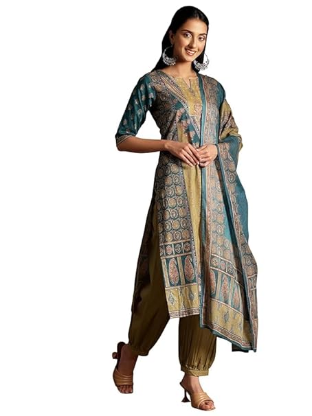 Libas Womens Printed Cotton Straight Kurta With Salwar and Dupatta - Authentic Libas Clothing | UrbanThreads