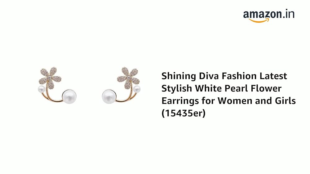 Shining Diva White Pearl Flower Earrings for Women and Girls - Image 3