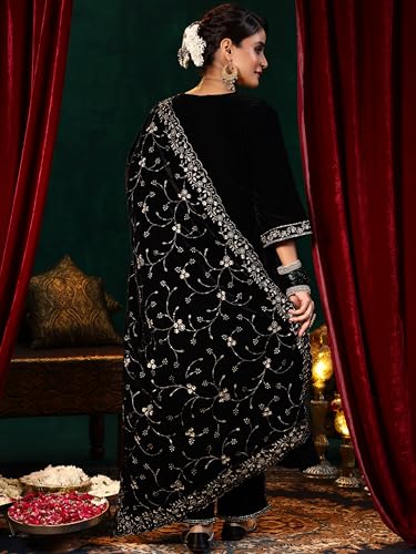 Libas Womens Embellished Velvet A-Line Kurta With Trousers and Dupatta - Authentic Libas Clothing | UrbanThreads - Image 5