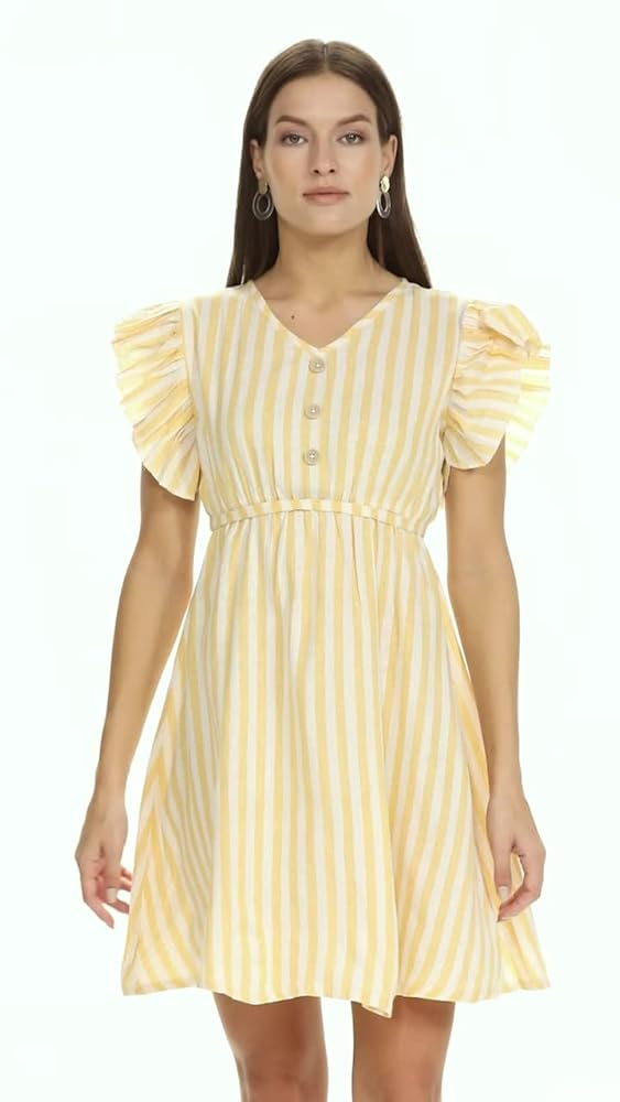 Leriya Fashion Western Dress || Rayon Vertical Striped Printed Dress for Women || Flounce Cap Sleeve - Authentic Leriya Clothing | UrbanThreads - Image 3