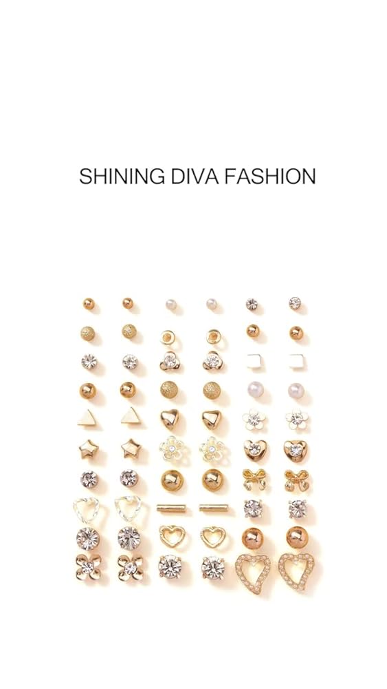 Shining Diva 30 Pairs Earrings Combo Set Crystal Pearl Women - Image 3