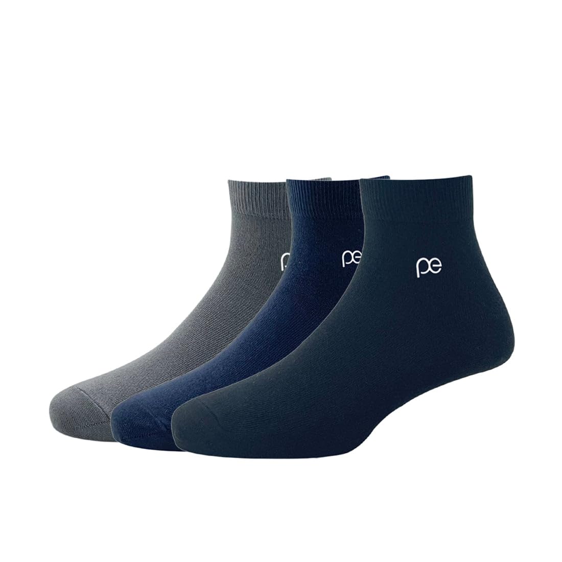 Peter England Mens Cotton Quarter Length Socks Pack of 3 Dark Grey Navy Black