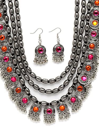 Shining Diva Oxidised Silver Tribal Necklace Set for Women - Image 4