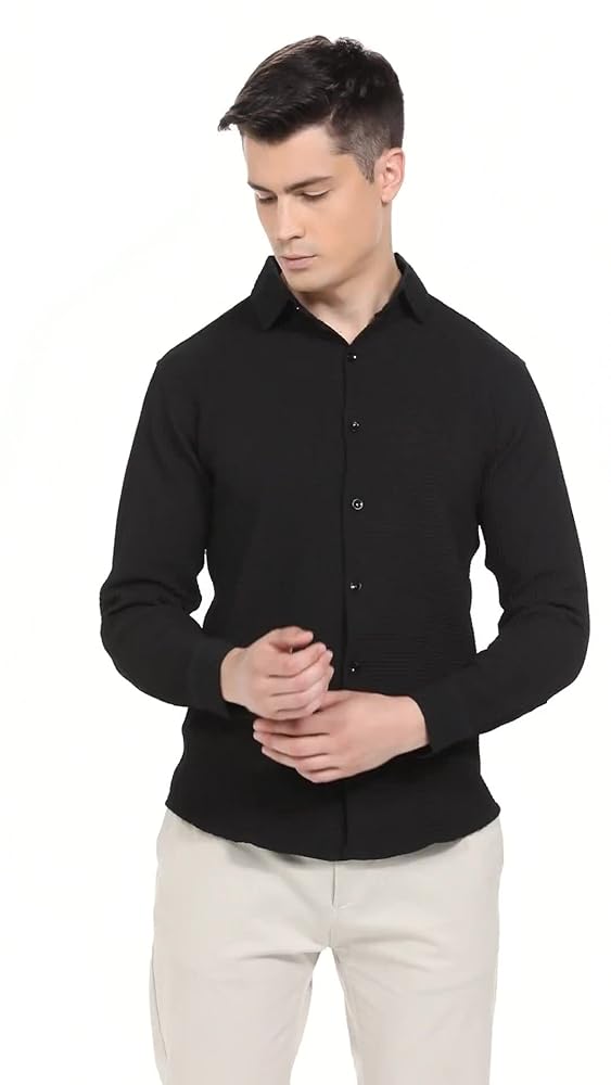 Leriya Fashion Men's Formal Button Down Shirt – Slim Fit Shirt's for Men | Textured Long Sleeve Poly - Authentic Leriya Clothing | UrbanThreads - Image 3