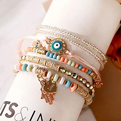 Shining Diva Bohemian Stackable Hamsa Hand Evil Eye Bracelets - Image 4