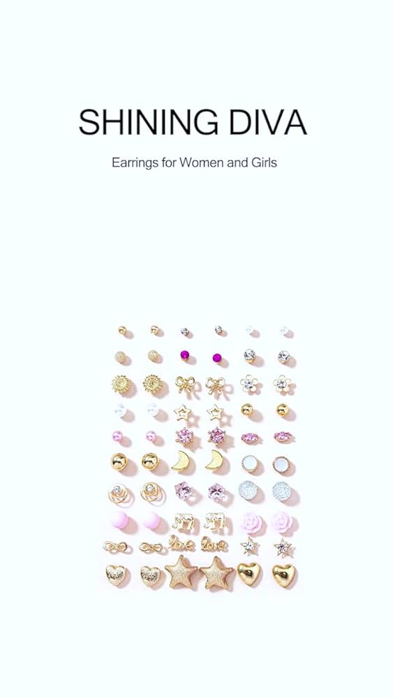 Shining Diva 30 Pairs Earrings Combo Set Crystal Pearl Women - Image 3