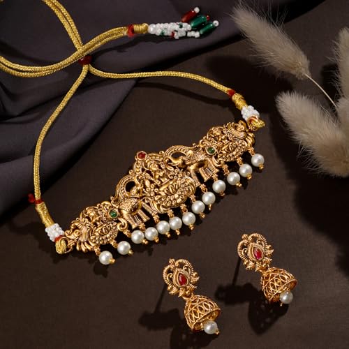 Urban Threads Temple Gold Necklace Set with Pearls - Image 3