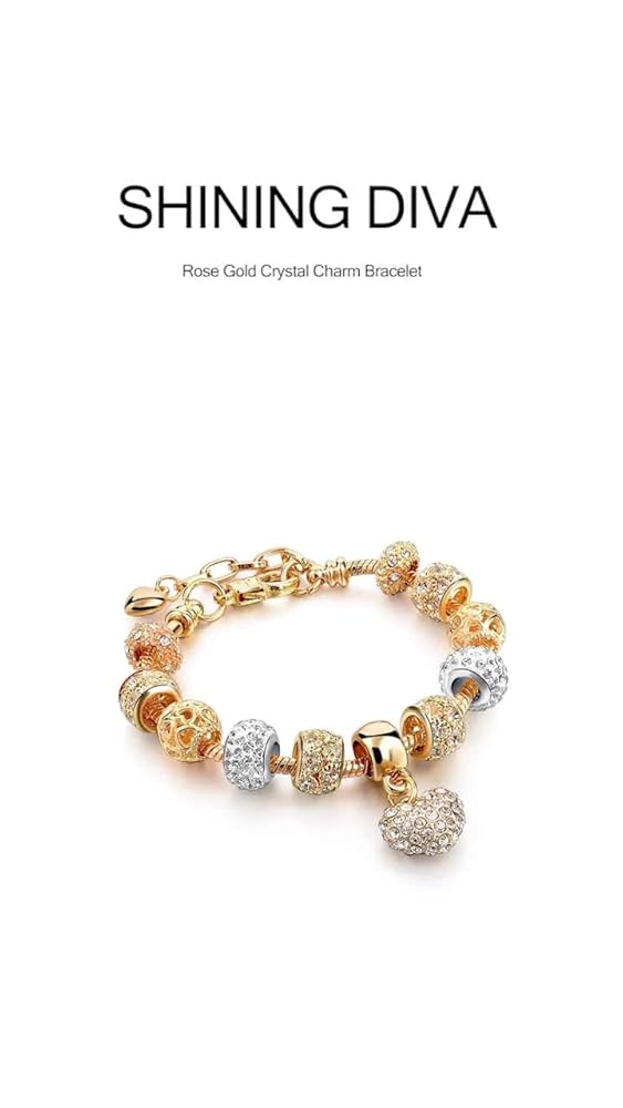 Shining Diva Pandora Crystal Diamonds Rose Gold Bracelet for Women - Image 3