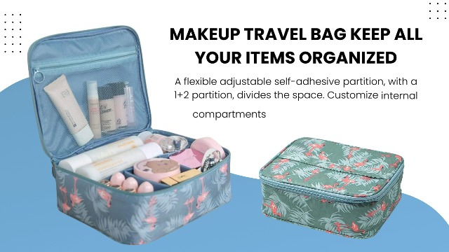 SKYFUN Nylon Portable Makeup Train Case Double Zipper Bag - Image 3