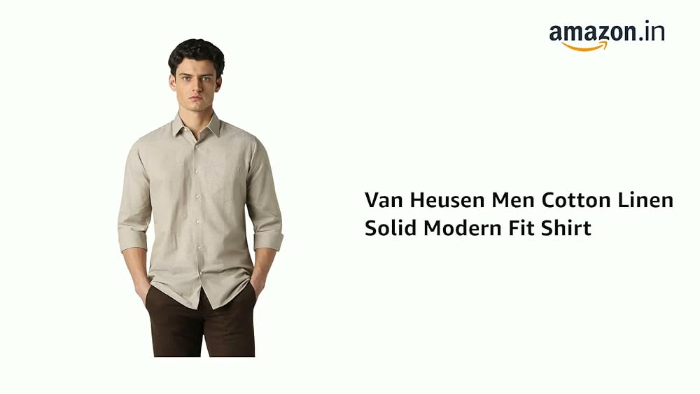 Van Heusen Men Cotton Linen Solid Modern Fit Shirt - Image 3