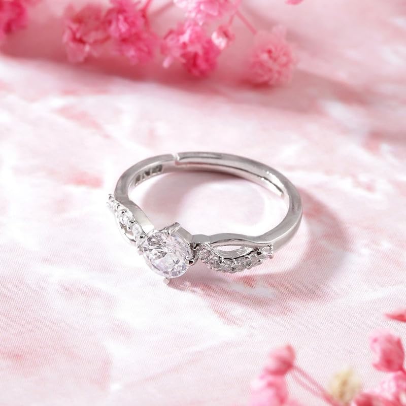 ZAVYA 925 Pure Silver Finger Ring Rhodium Plated Minimal Ring Jewelry For Women | Gifts for Women & - Authentic ZAVYA Accessories | UrbanThreads - Image 4