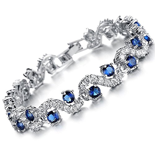 Shining Diva Royal Blue Crystal CZ Silver Plated Bracelet - Image 5
