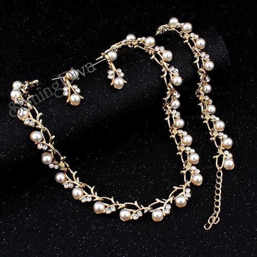 Shining Diva 18k Gold Plated Pearl Necklace Earrings Bracelet - Image 5