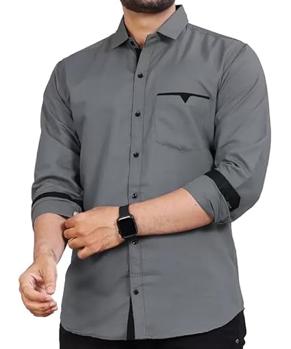 CB-COLEBROOK Men's Regular Fit Solid Soft Touch Cotton Casual Shirt with Pocket Design with Spread C - Authentic Premium Clothing | UrbanThreads