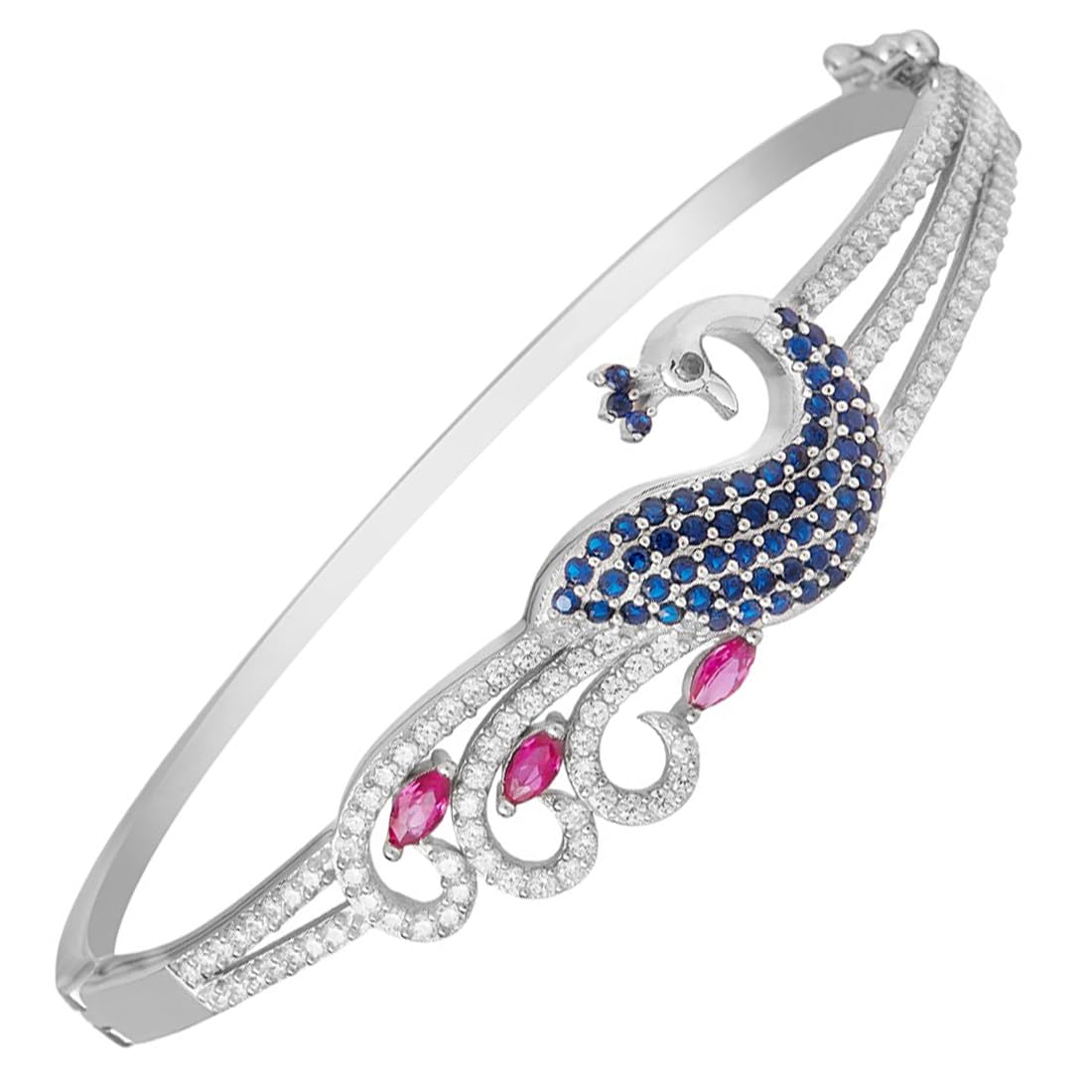 ZAVYA 925 Sterling Silver Cubic Zirconia Peacock Cuff Bracelet