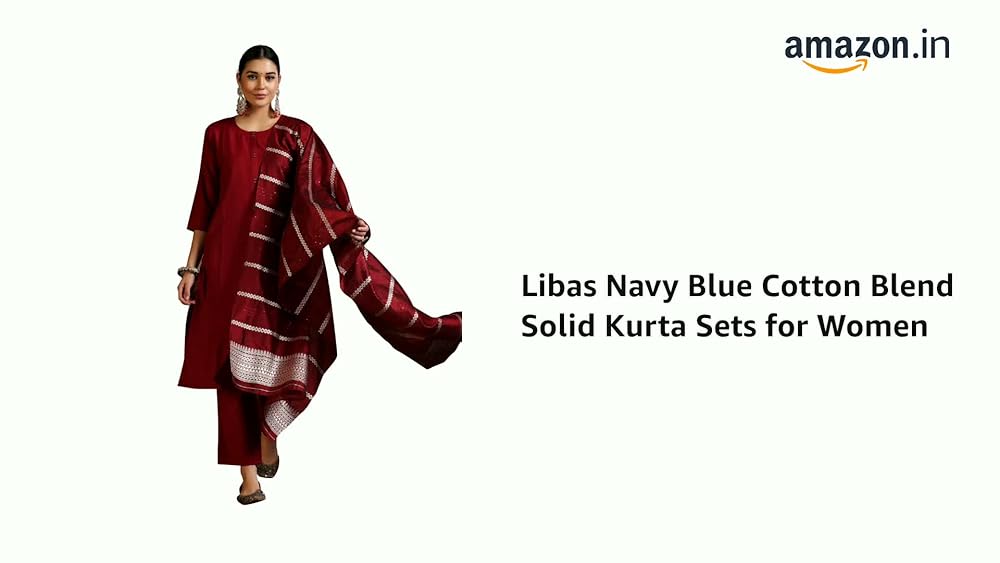 Libas Womens Woven Design Cotton Blend Straight Kurta With Trousers and Dupatta - Authentic Libas Clothing | UrbanThreads - Image 3