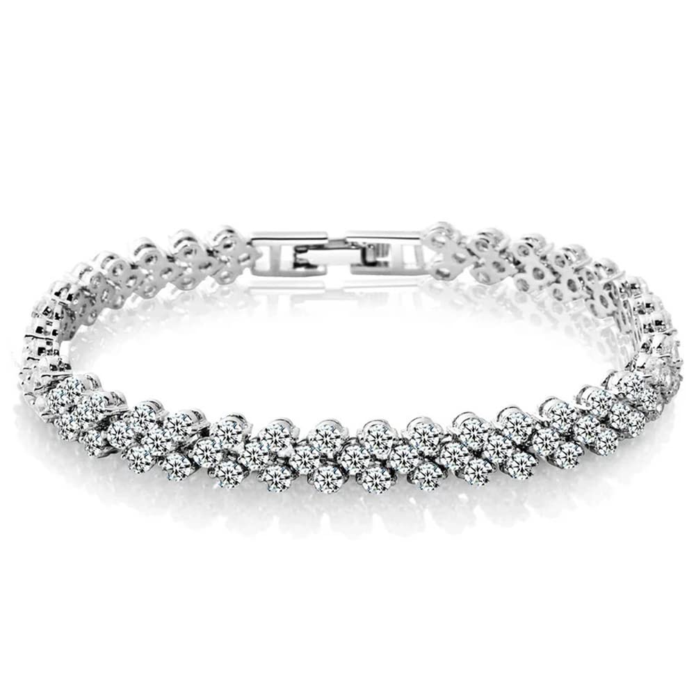 Shining Diva Platinum Plated Crystal Bangle Bracelet Women