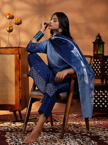 Libas Womens Embellished Muslin Straight Kurta With Trousers and Dupatta - Authentic Libas Clothing | UrbanThreads - Image 3