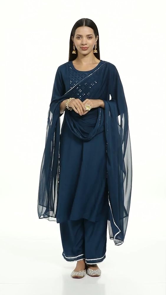 Libas Womens Embroidered Viscose Straight Kurta With Palazzos and Dupatta - Authentic Libas Clothing | UrbanThreads - Image 3
