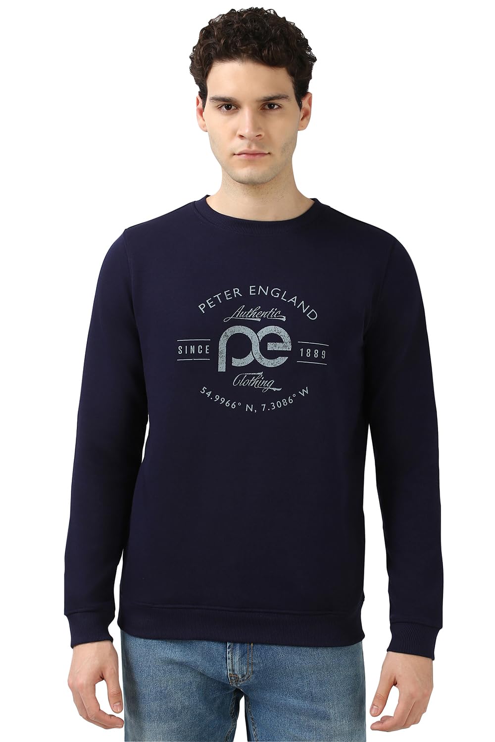 Peter England Men's Cotton Blend Round Neck Sweatshirt