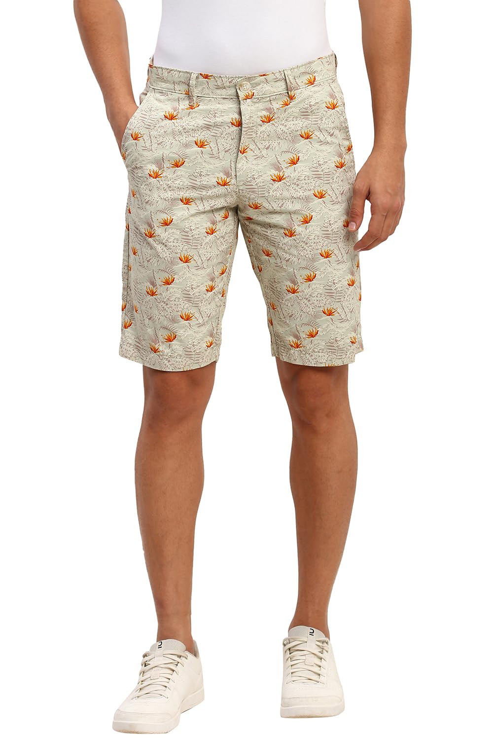 Allen Solly Men Green Print Slim Shorts