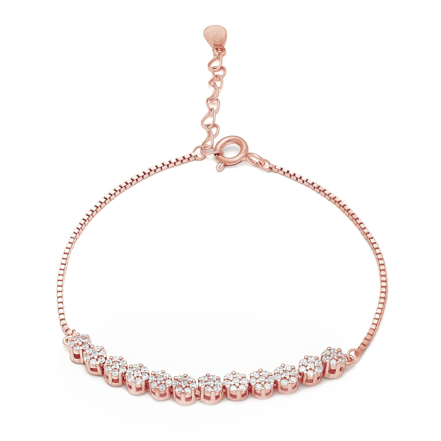 ZAVYA 925 Sterling Silver Designer Beaded Cubic Zirconia CZ Rose Gold Plated Adjustable Chain Bracel - Authentic ZAVYA Fashion | UrbanThreads