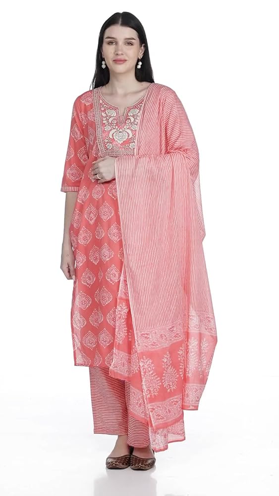 Libas Womens Yoke Design Cotton Straight Kurta With Trousers and Dupatta - Authentic Libas Clothing | UrbanThreads - Image 3