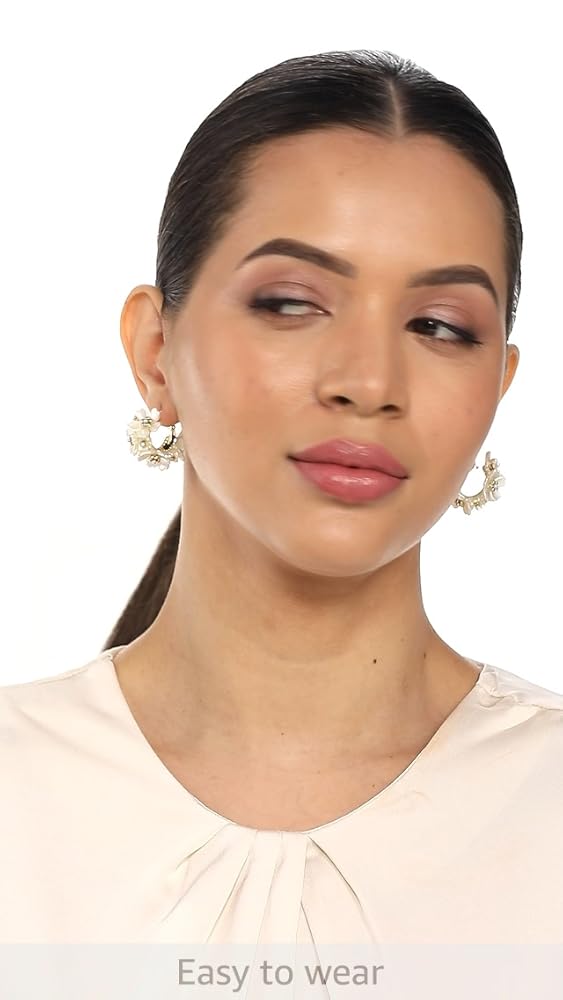 Shining Diva White Flower Hoop Earrings Shell Resin - Image 3