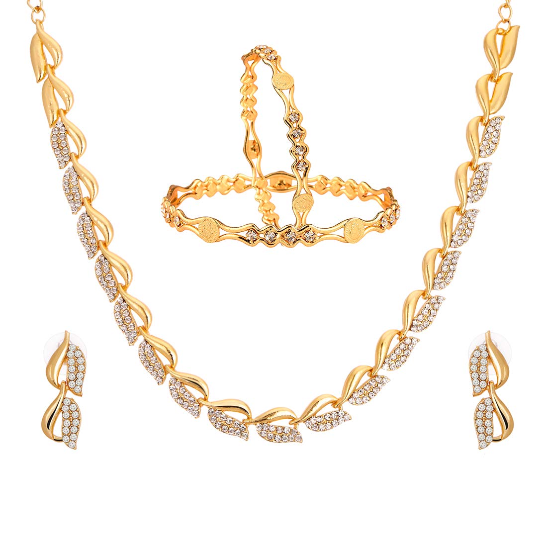 Urban Threads Gold Plated AD Necklace and Bangles Set