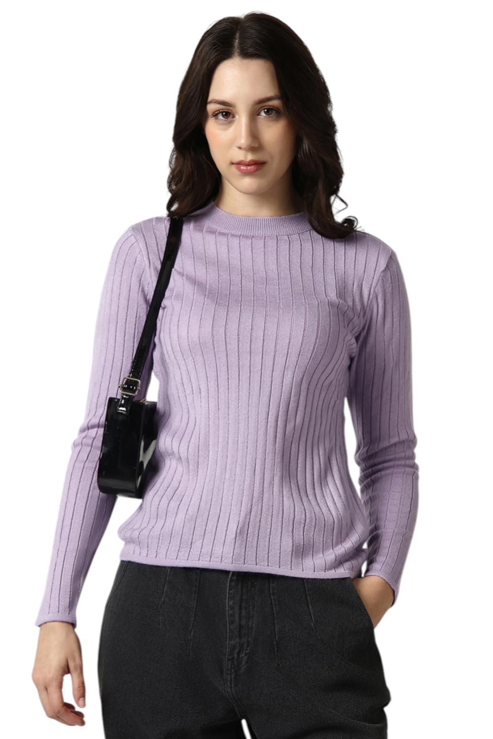 Van Heusen Women's Round Neck Solid Knit Top Full Sleeve