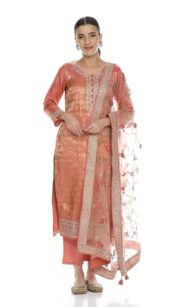 Libas Womens Self Design Silk Blend Straight Kurta With Trousers and Dupatta - Authentic Libas Clothing | UrbanThreads - Image 3