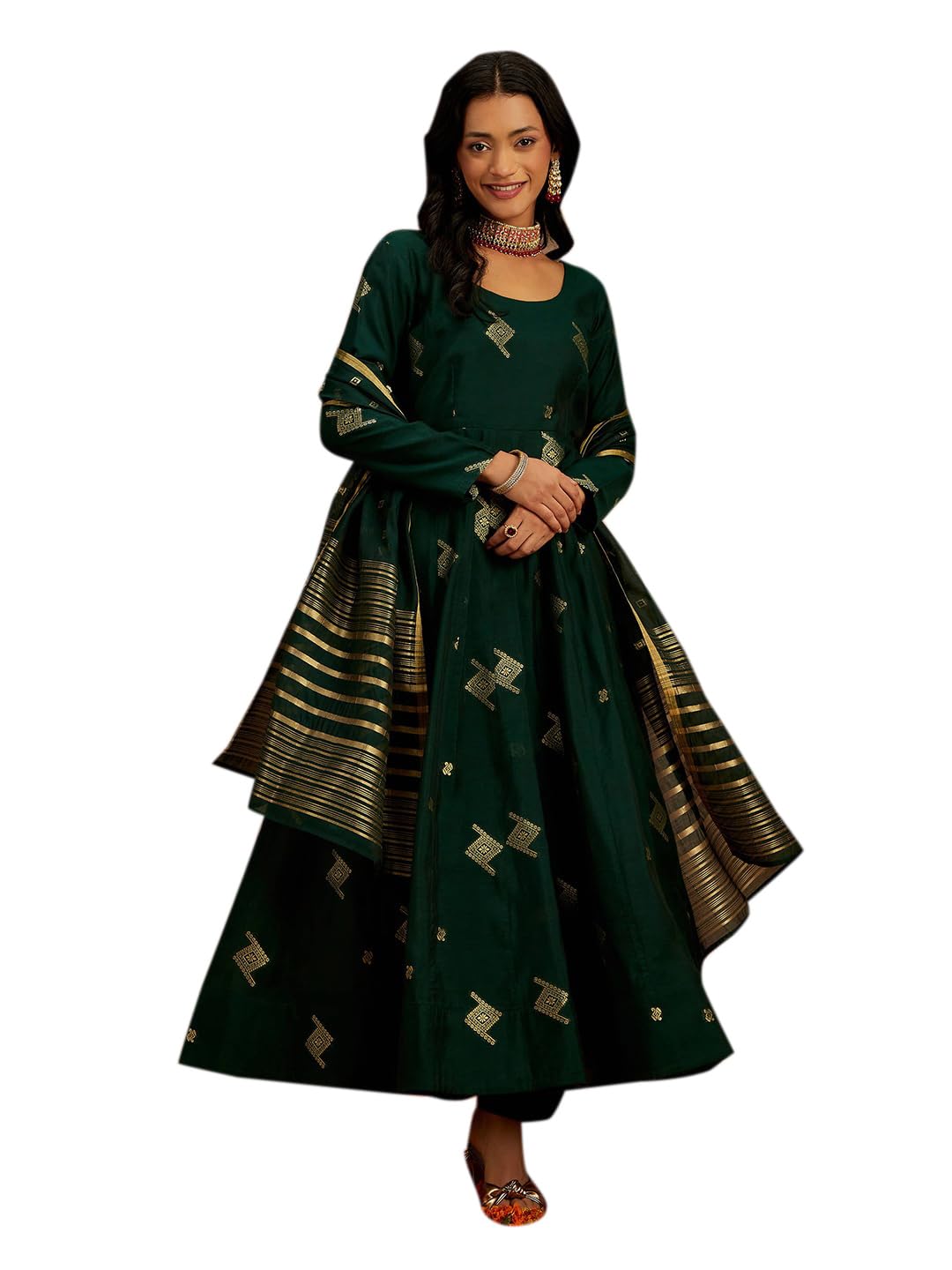 Libas Women's Woven Design Chanderi Silk Anarkali Kurta With Palazzo & Dupatta - Authentic Libas Clothing | UrbanThreads