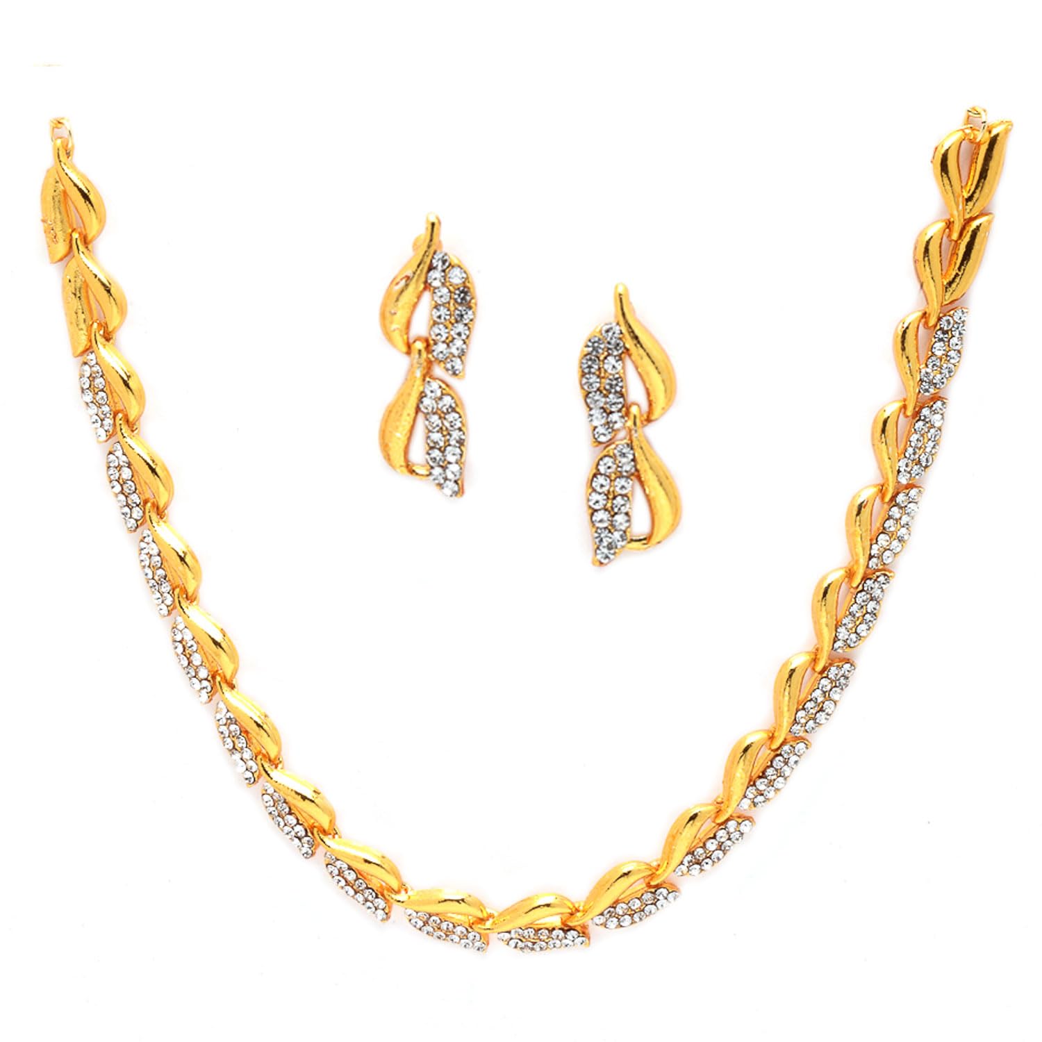 ZENEME Women Leaf Shaped Necklace with Earrings