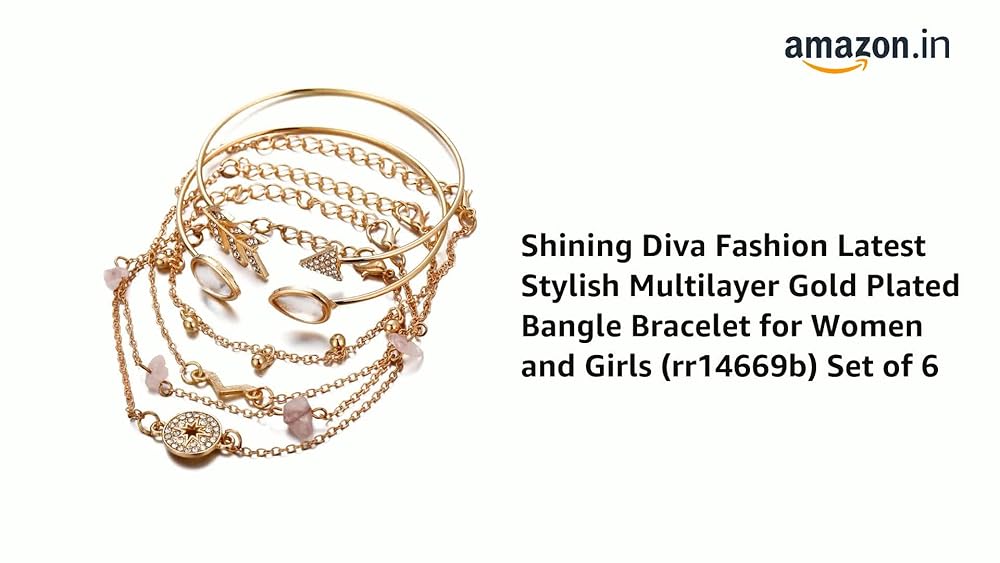 Shining Diva Multilayer Gold Plated Bangle Bracelet for Women - Image 3