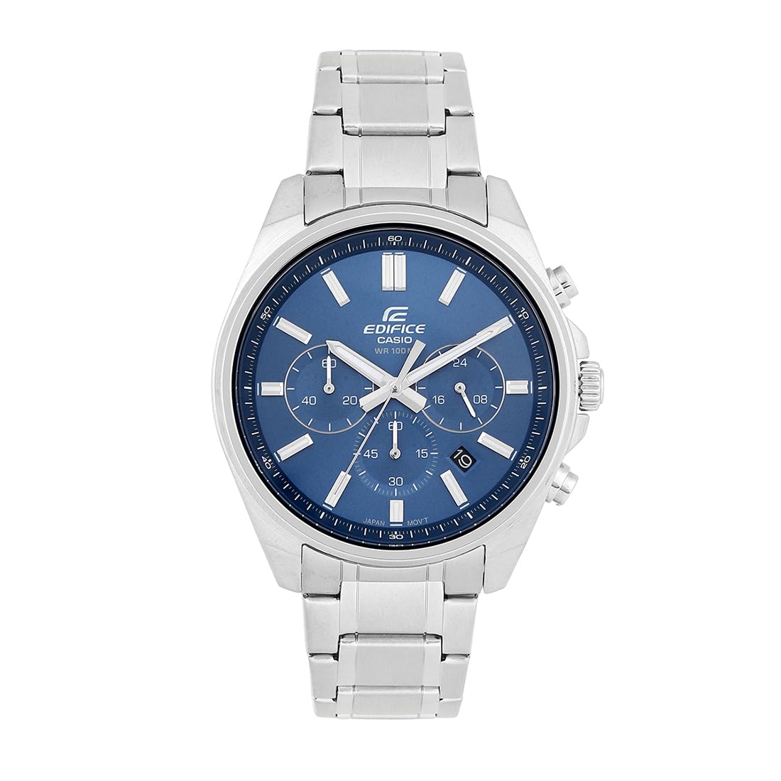 Casio Edifice Blue Chronograph Watch Silver Stainless Steel