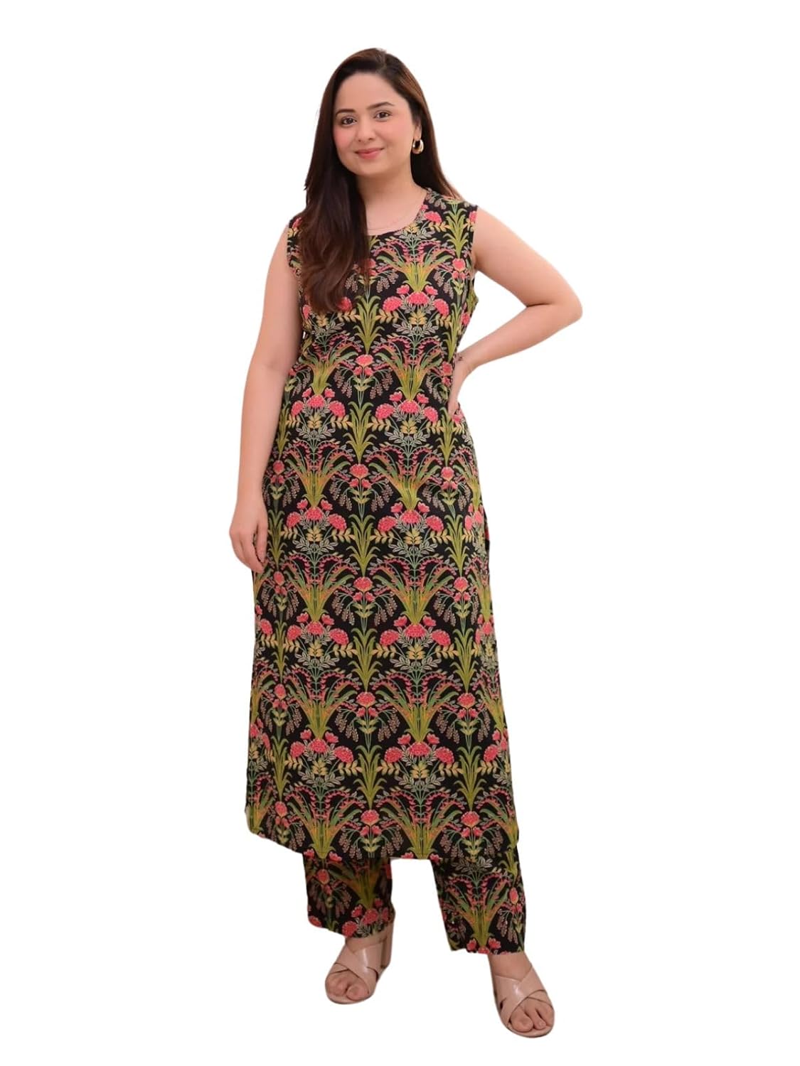 Leriya Fashion Women’s Sleeveless Rayon Kurta & Pant Set Multicolour | Comfortable, Breathable Visco - Authentic Leriya Clothing | UrbanThreads