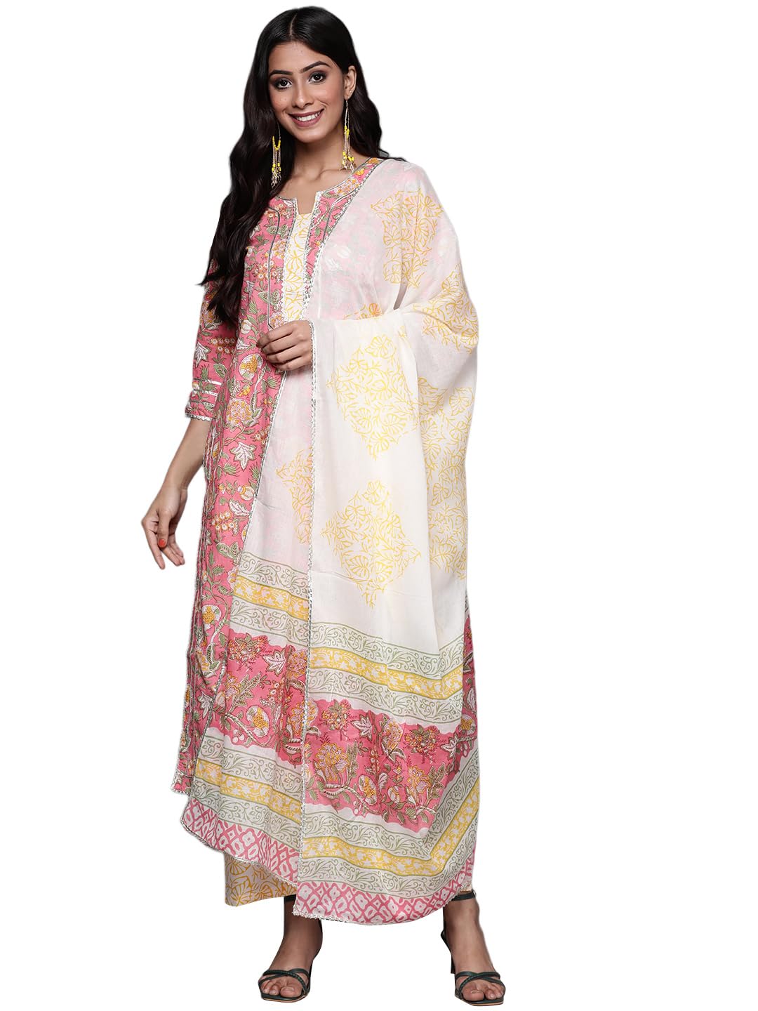 Libas Womens Printed Cotton Straight Kurta With Palazzos and Dupatta - Authentic Libas Clothing | UrbanThreads