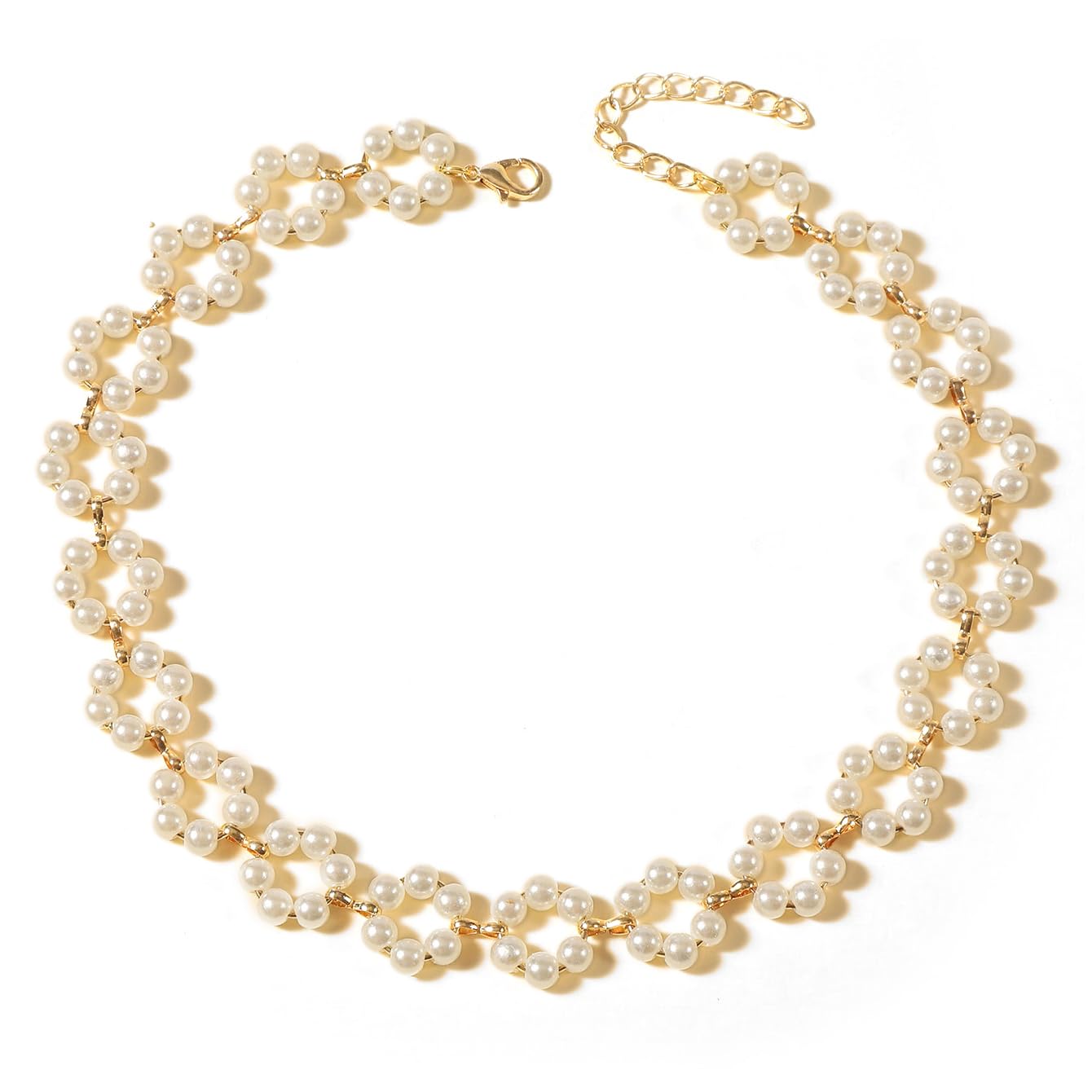 Shining Diva Pearl Chain Pendant Choker Necklace for Women