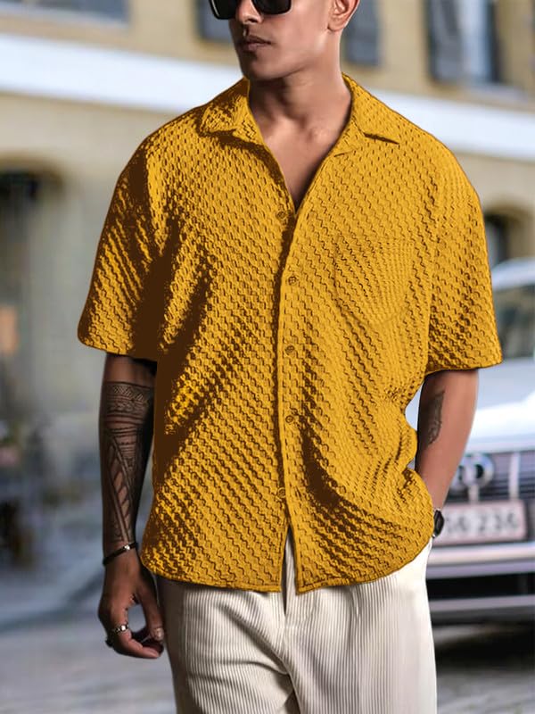 Pinkmint Bubble Textured Shirt for Men ll Half Sleeve Stylish Button Down Shirt's ll Men's Pocket Sh - Authentic Pinkmint Clothing | UrbanThreads - Image 4