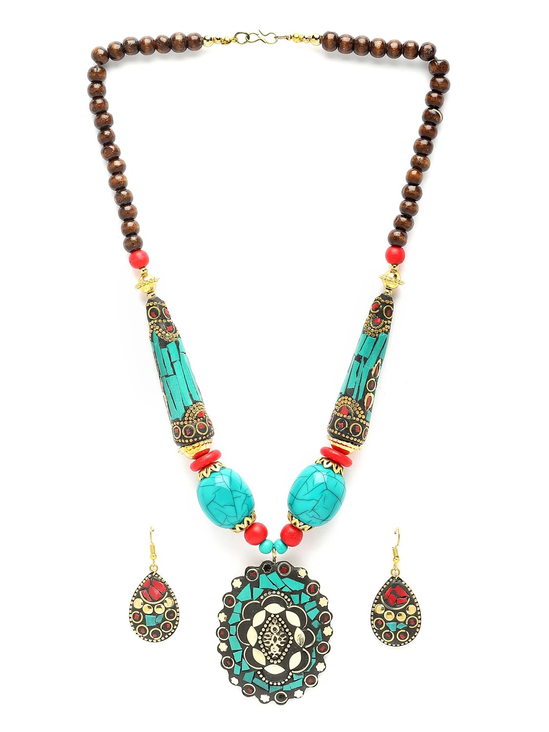 Shining Diva Traditional Tibetan Pendant Necklace Set for Women