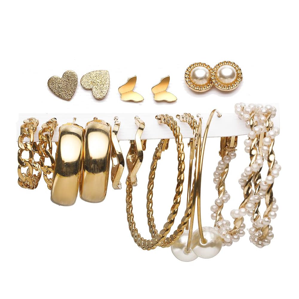 Urban Threads Gold Earring Set 9 Pairs for Women