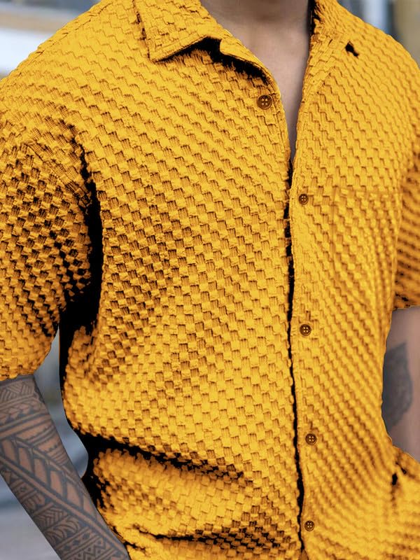 Pinkmint Bubble Textured Shirt for Men ll Half Sleeve Stylish Button Down Shirt's ll Men's Pocket Sh - Authentic Pinkmint Clothing | UrbanThreads - Image 5