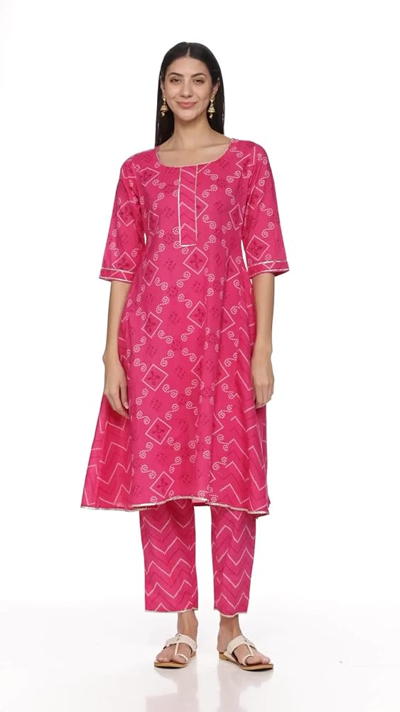 Libas Womens Printed Cotton A-Line Kurta With Trousers and Dupatta - Authentic Libas Clothing | UrbanThreads - Image 3