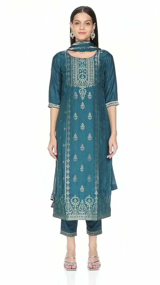 Libas Womens Embellished Silk Blend Straight Kurta With Trousers and Dupatta - Authentic Libas Clothing | UrbanThreads - Image 3