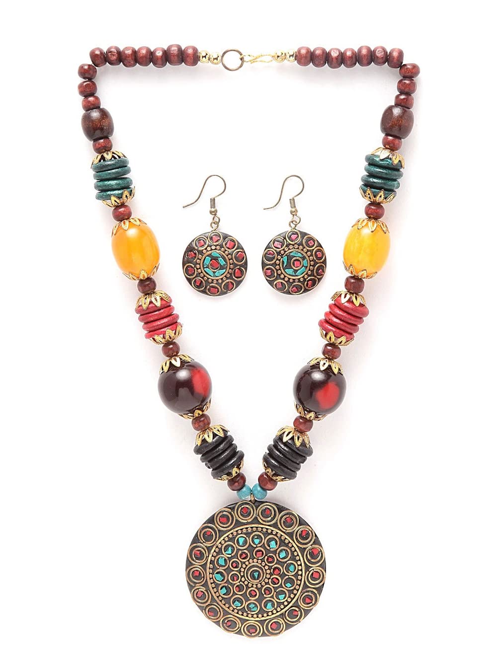 Shining Diva Traditional Tibetan Pendant Necklace Set for Women