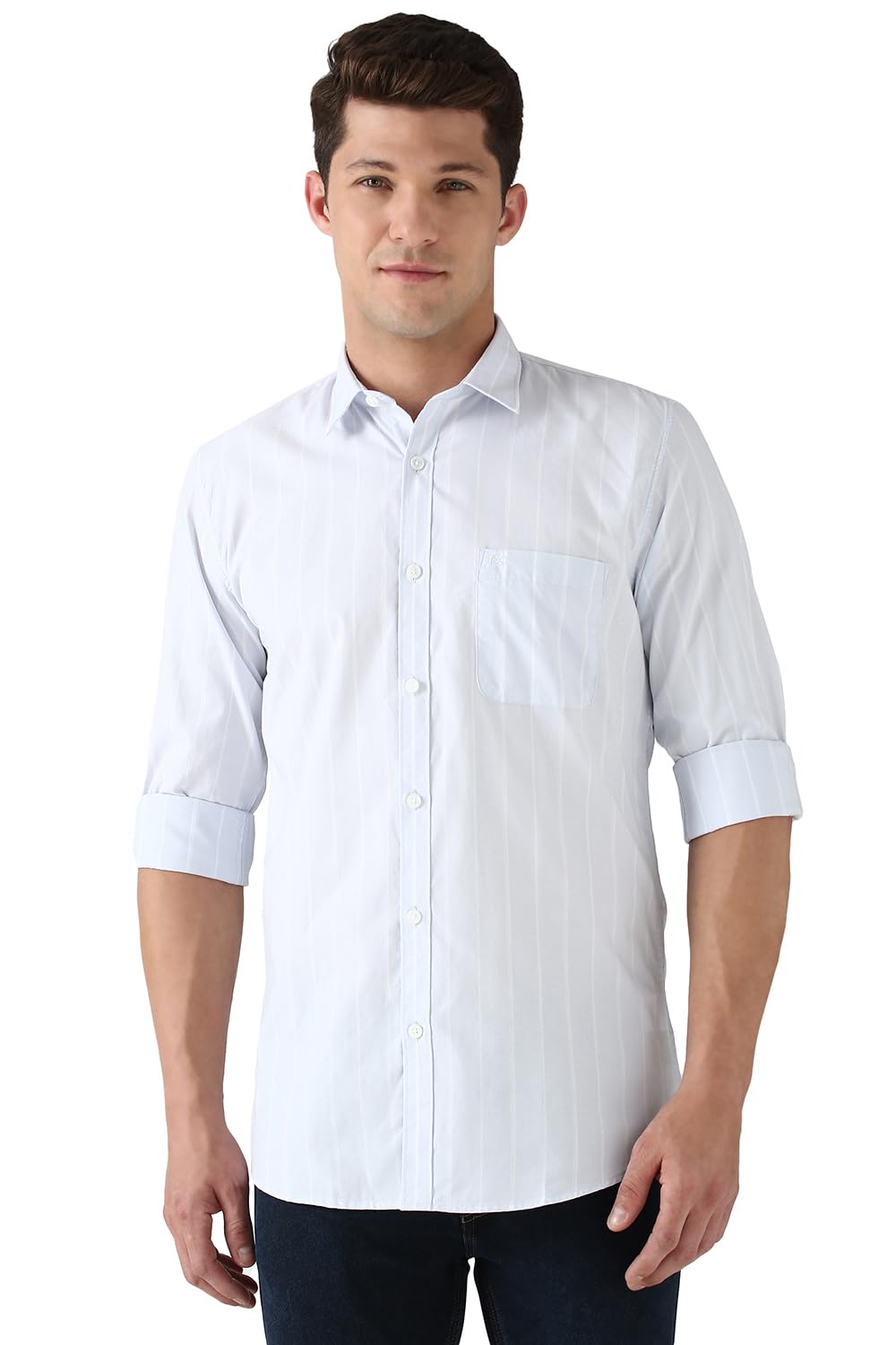 Peter England Men Cotton Slim Fit Stripe Shirt