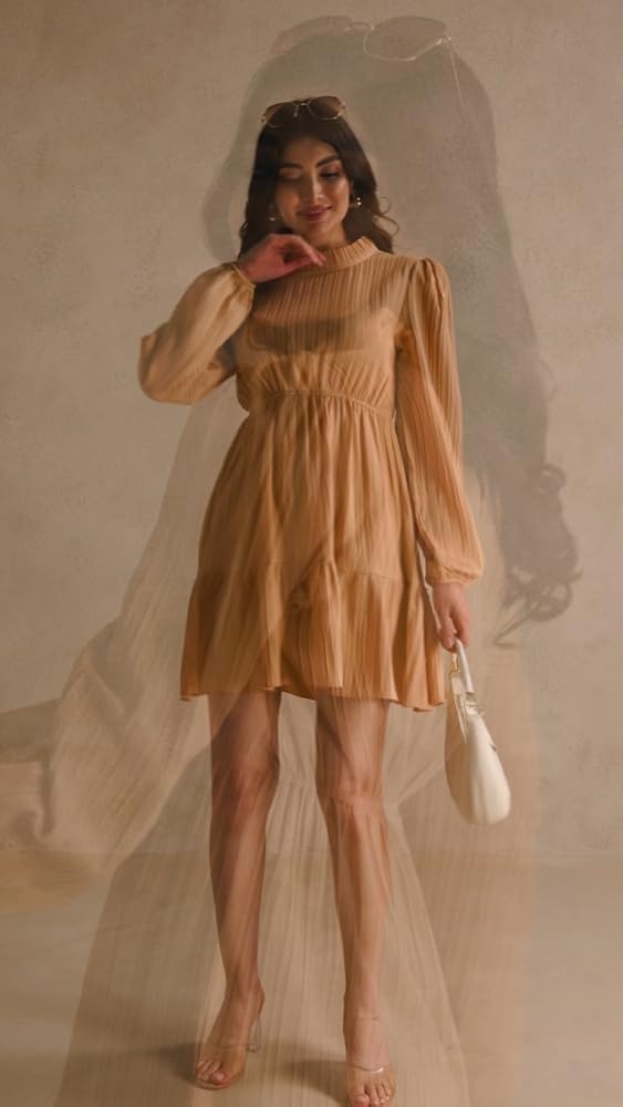 Leriya Fashion Women's Black Pleated Mini Dress | Long Sleeve Flared Fit | Western Style Short Dress - Authentic Leriya Clothing | UrbanThreads - Image 4