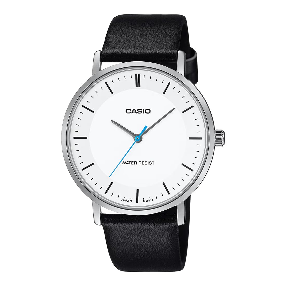Casio Enticer Silver White Dial Leather Strap Watch Men