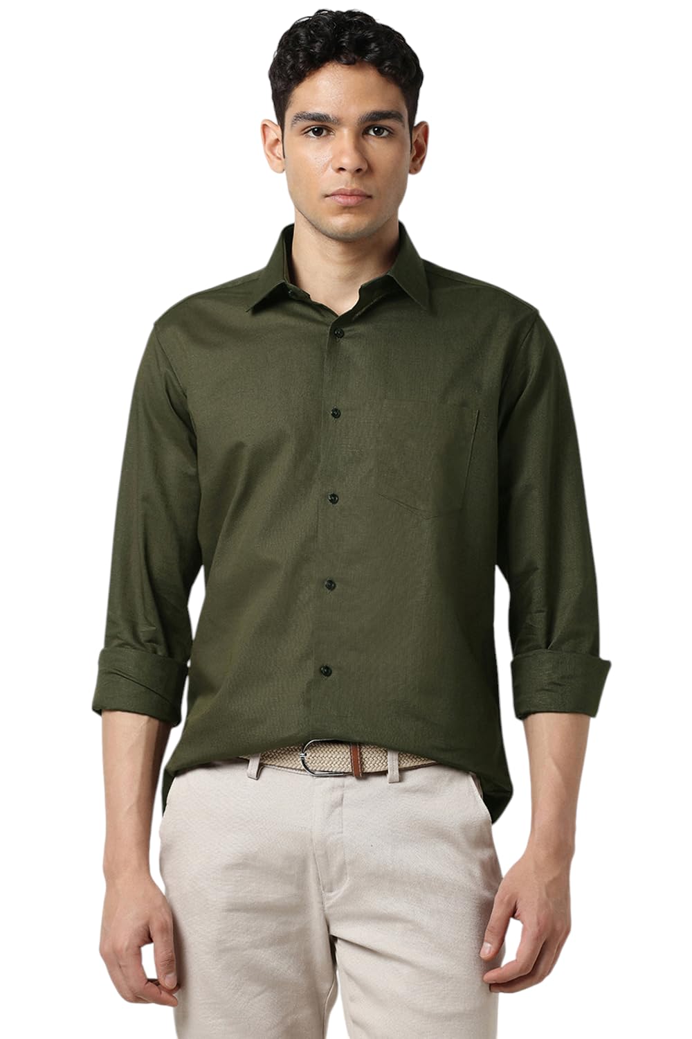 Van Heusen Men Cotton Linen Solid Modern Fit Shirt - Authentic Van Clothing | UrbanThreads