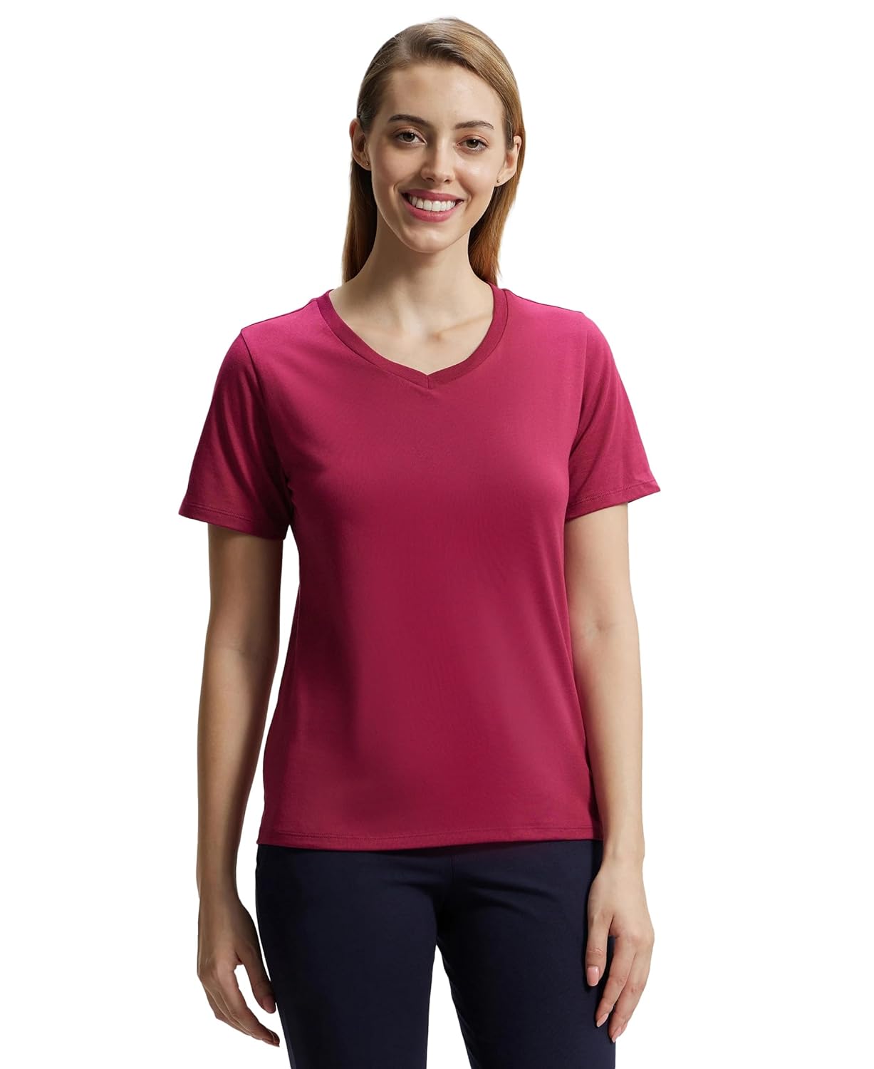 Jockey Women's Relaxed Fit V-Neck Half Sleeve T-Shirt